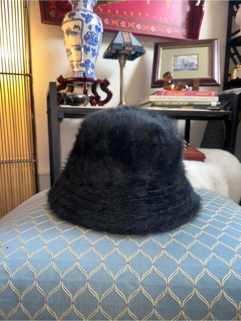 Trina Turk Black Faux Fur Bucket Hat
